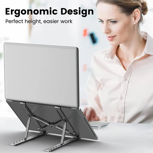 Adjustable Aluminum Laptop Stand – Foldable Portable Notebook Holder with Cooling & Non-Slip Design