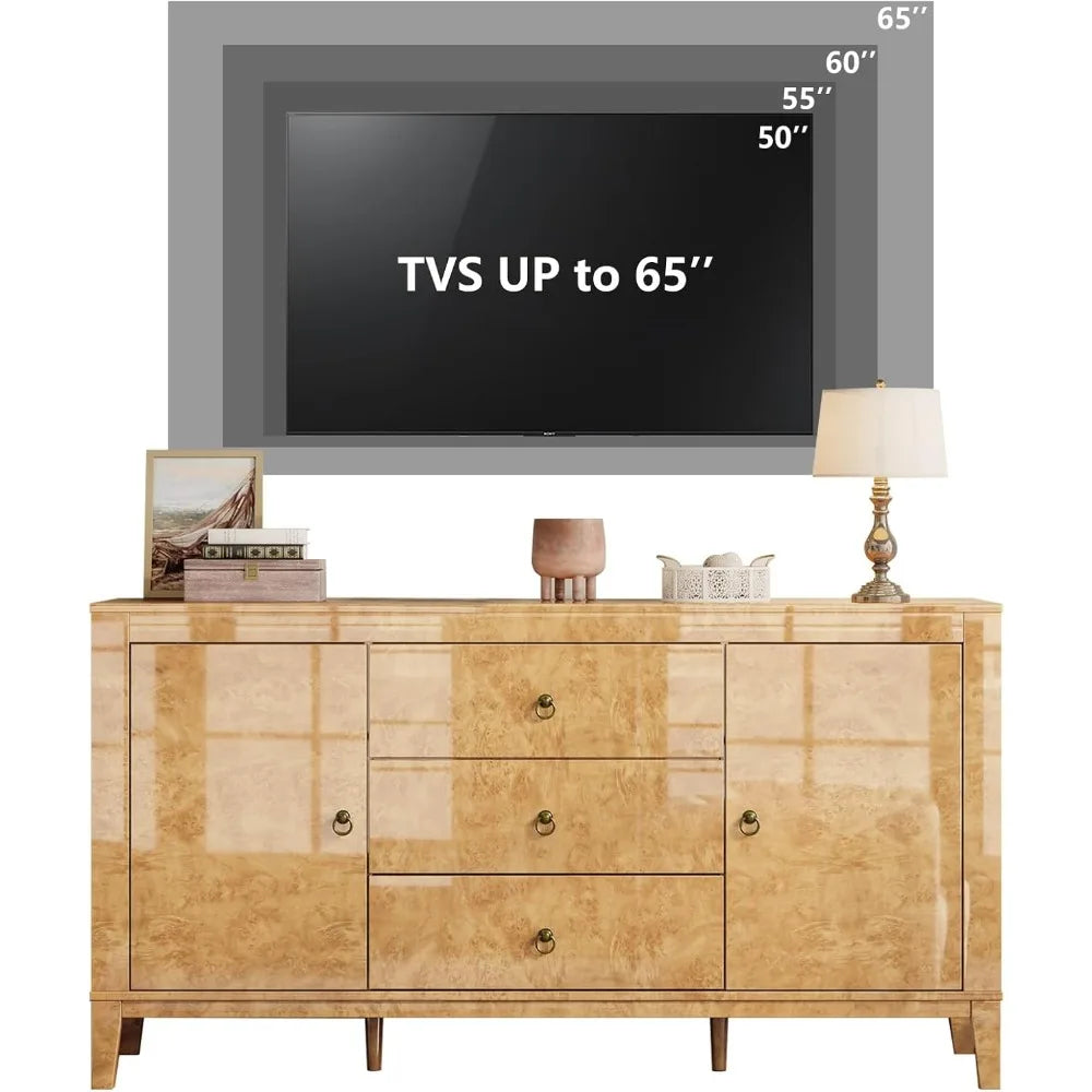 Adjustable shelf sideboard with brass handles