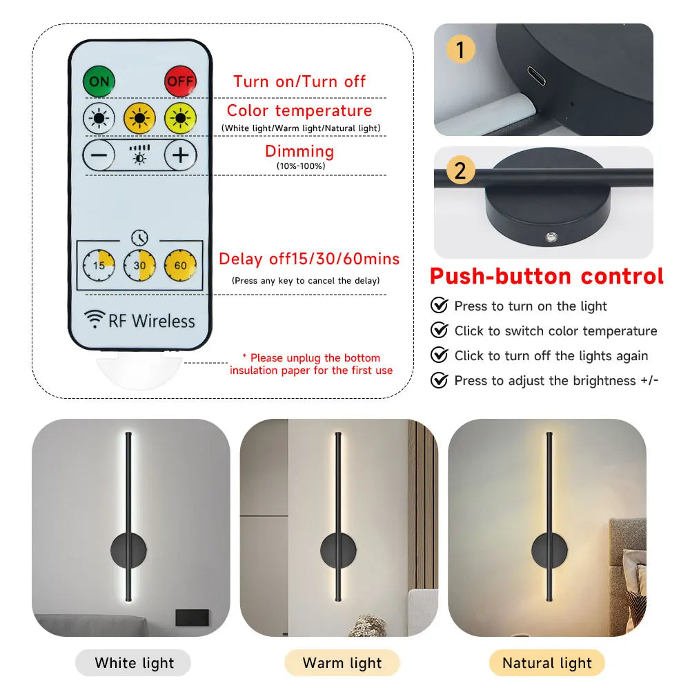 Rechargeable 50cm Wireless LED Wall Sconce