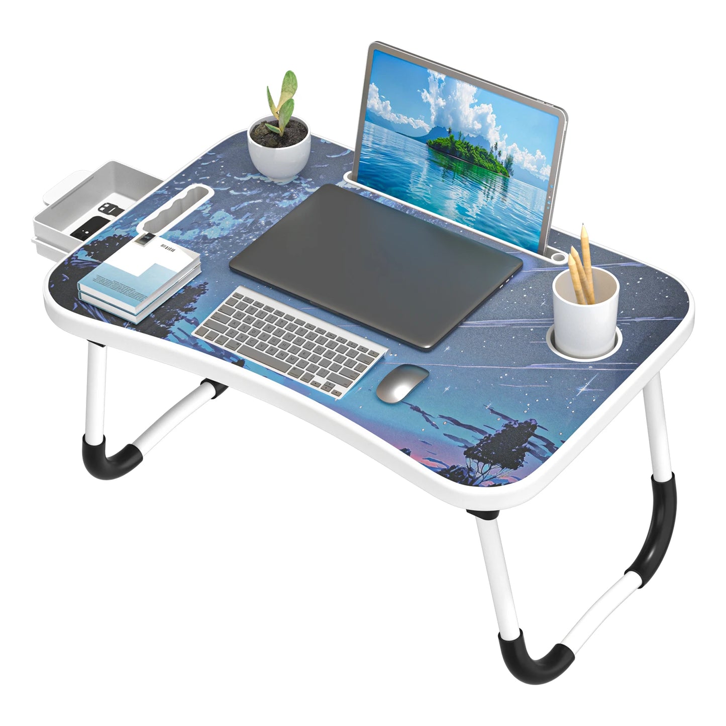 folding lap desk table | bed laptop desk | portable lap table | wooden bed tray table | sofa laptop desk | extra large lap desk | study lap table | bed tray with cup holder | portable laptop table | foldable desk table | RestDesk Folding Lap Table