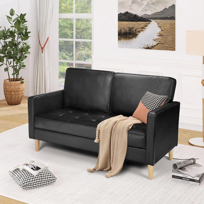 Compact Faux Leather Sofa with Armrests