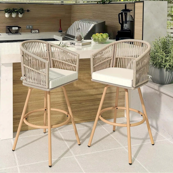 Oasis Wicker Swivel Patio Bar Chair Duo