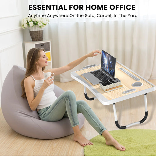 Extra Large Folding Laptop Bed Desk – Portable Wooden Lap Table with Cup Holder for Work, Study & Reading