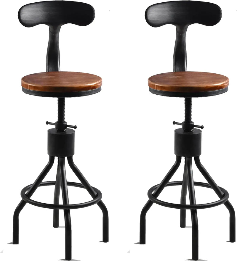 Rustic Industrial Swivel Stool Pair