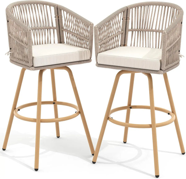 Elegant Rattan Wicker Bar Stool Set