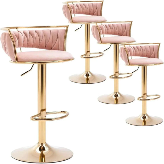 Gilded Velvet Swivel Barstool Set