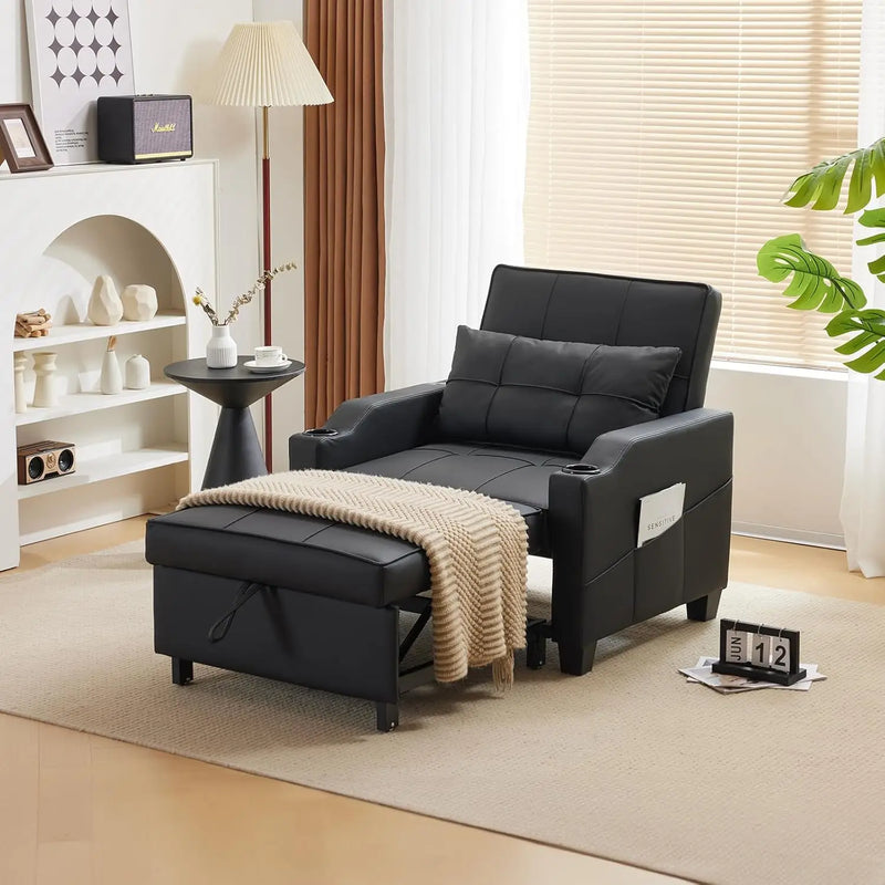 Sleek Black Pull Out Couch Bed