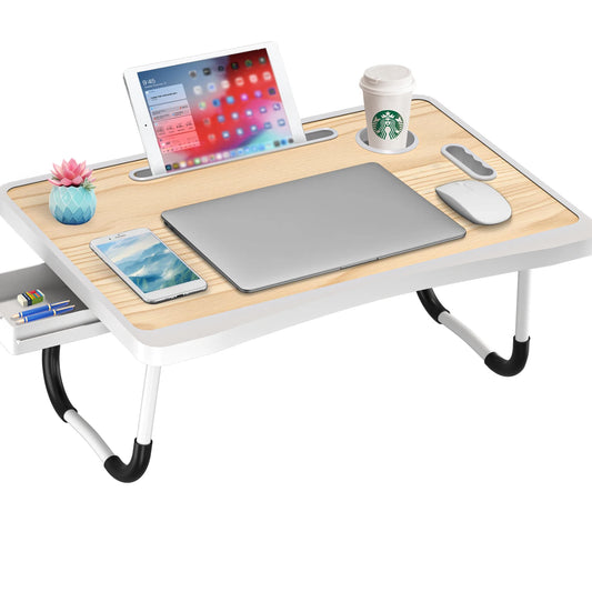 Extra Large Folding Laptop Bed Desk – Portable Wooden Lap Table with Cup Holder for Work, Study & Reading