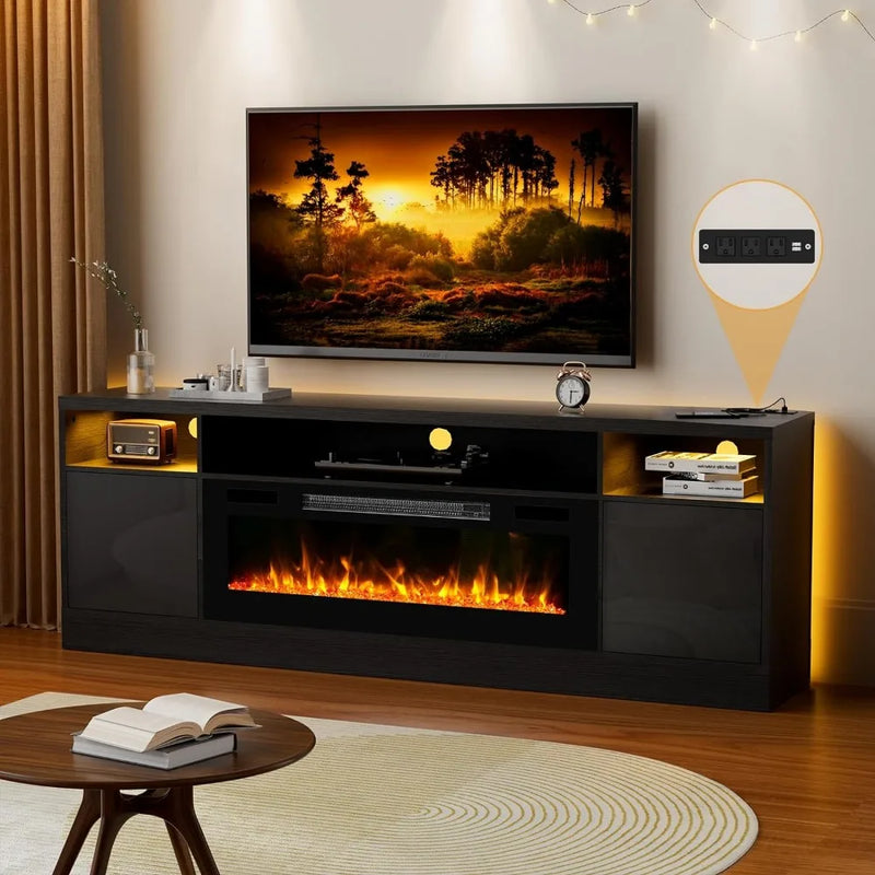 LuminaFlame 70" TV Stand with Fireplace & LED - The Ultimate Entertainment Center