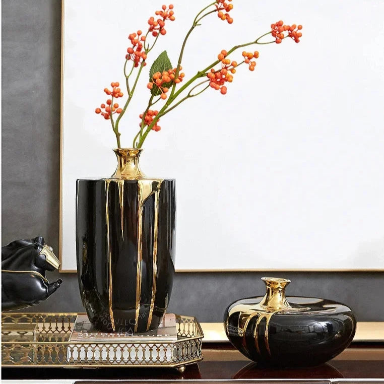 Eleganza Black Gold Ceramic Vase