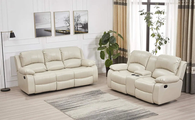 Beige Leather Recliner Sofa Set