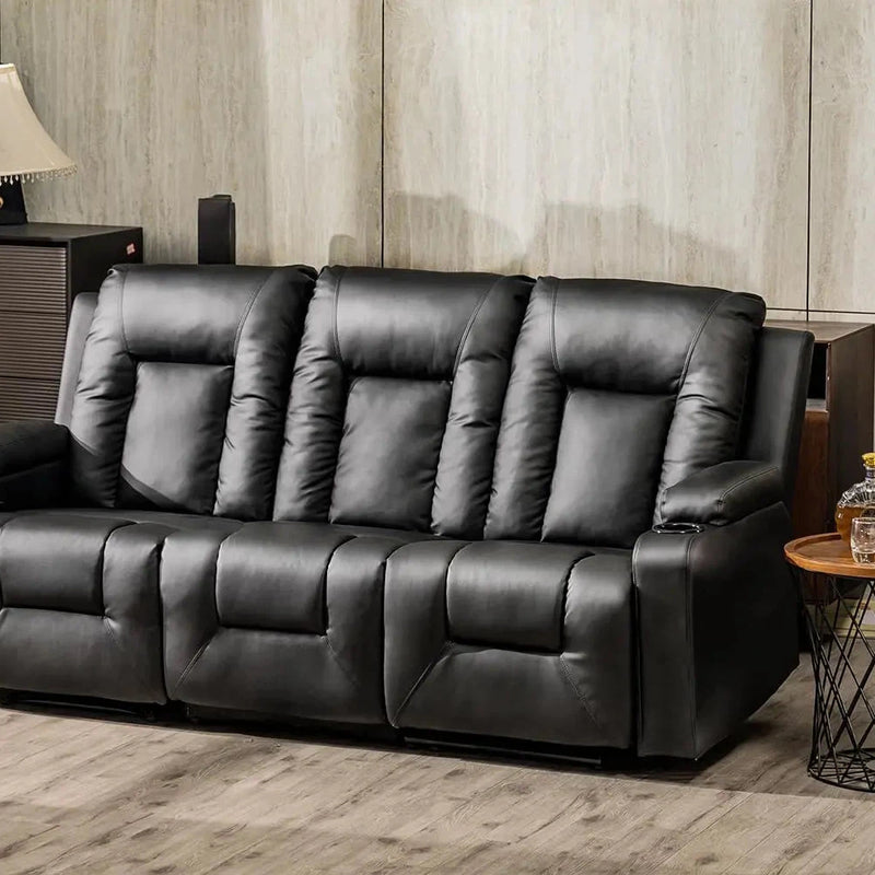 Elegant Black Leather Living Room Set