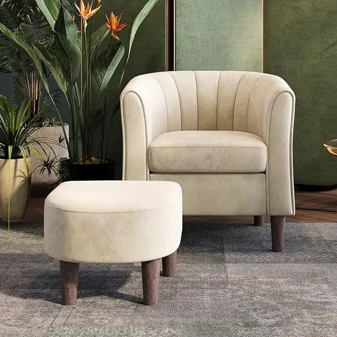 Luxury Beige Chair with Ottoman