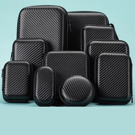 Set of black carbon fiber patterned travel bags