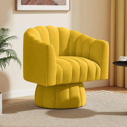 Round velvet accent chair for modern living spaces, size detailed