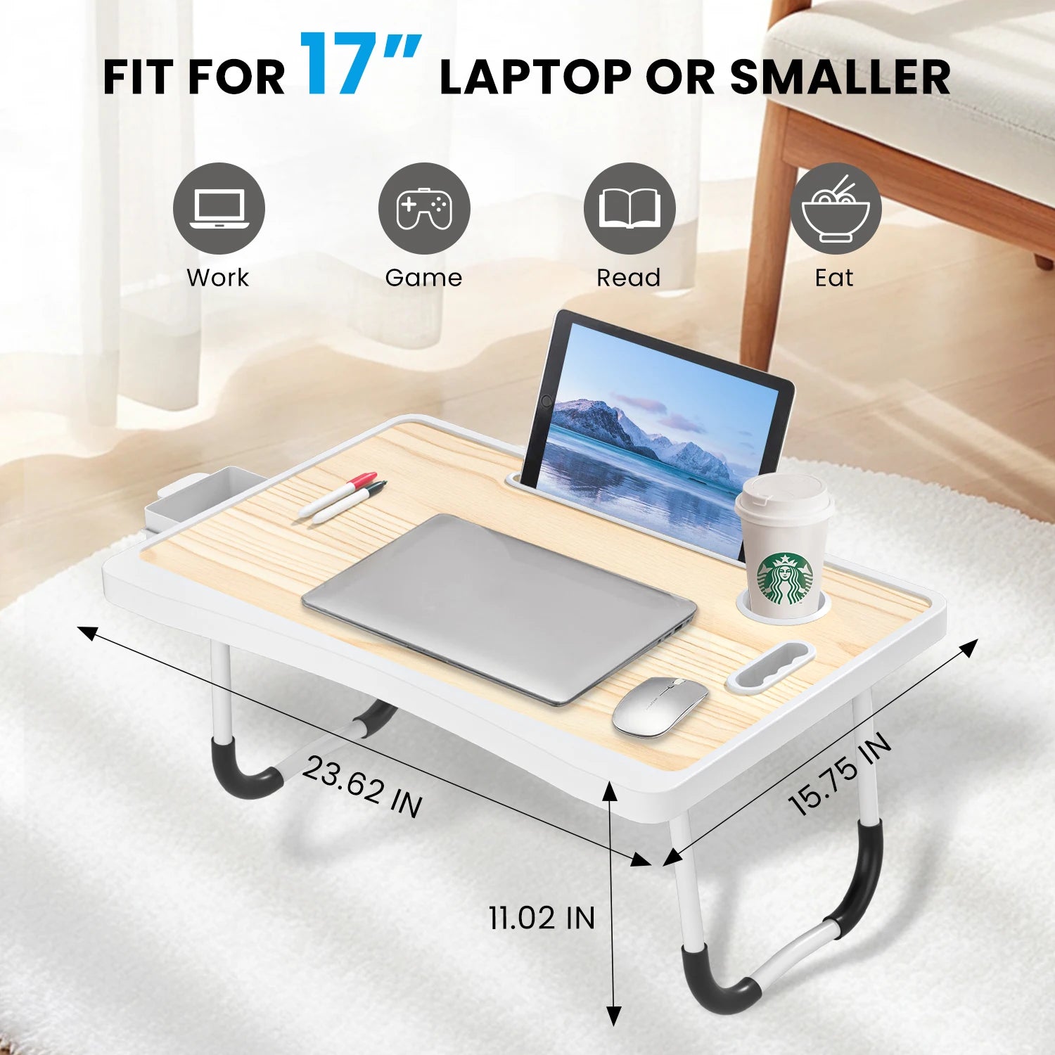folding lap desk table | bed laptop desk | portable lap table | wooden bed tray table | sofa laptop desk | extra large lap desk | study lap table | bed tray with cup holder | portable laptop table | foldable desk table | RestDesk Folding Lap Table