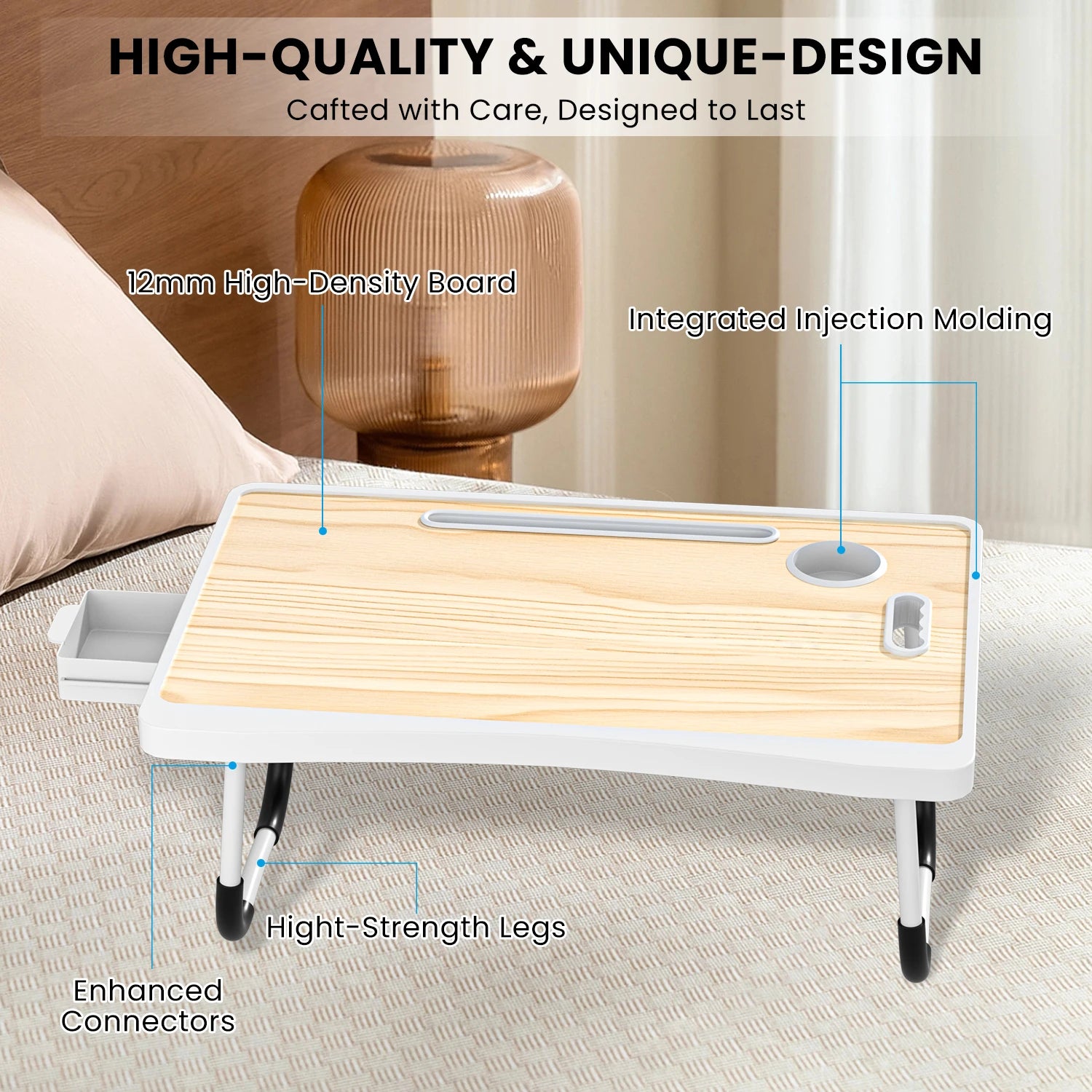 folding lap desk table | bed laptop desk | portable lap table | wooden bed tray table | sofa laptop desk | extra large lap desk | study lap table | bed tray with cup holder | portable laptop table | foldable desk table | RestDesk Folding Lap Table